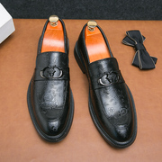 布洛克男鞋雕花韩版潮流英伦风复古尖头内增高休闲商务发型师皮鞋