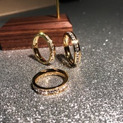日韩版时尚满钻镀18K玫瑰金钛钢单排钻戒指男女食指环饰品 不掉色