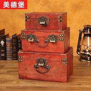 复古木盒子木箱子储物密码，收纳盒带锁首饰盒，红色中式仿古风百