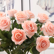 手感保湿玫瑰单支花朵仿真花束客厅装饰摆件干花，客厅假花逼真花艺