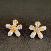 欧美母贝珠花朵锆石，耳环耳钉优雅时尚气质，高级感低调奢华