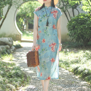 念江南苎麻中式复古无袖，旗袍改良夏季中国风，棉麻女装气质连衣裙