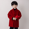 100%羊毛男童红色外套冬儿童双面尼大衣本命年新兔年中国风衫