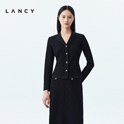 lancy朗姿女装2023秋季修身短外套女高端西服，黑色设计感女士夹克