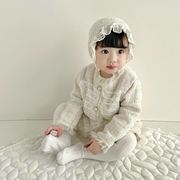 女童婴儿宝宝小童春秋冬装白色名媛风套装洋气时髦外套短裤两件套
