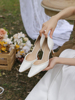 Lusen婚鞋法式新娘婚纱鞋高级感白色蕾丝高跟鞋不累脚日常穿