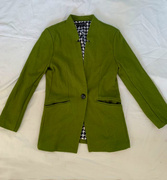 春秋季收腰修身好版型一粒扣绿色羊毛毛呢长款西装通勤西服