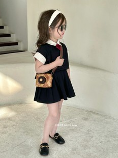 2023夏装韩版女童学院风气质假两件衬衫园服短袖上衣半身裙套装潮