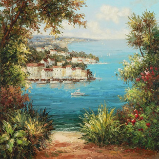手绘油画地中海风格装饰画 客厅挂画欧式风景
