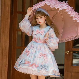 原创纸糖奶兔lolita少女日常洋装doll感萌软妹娃娃领长袖op连衣裙