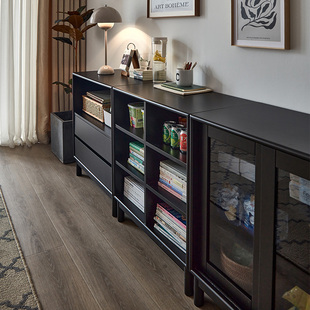 萨洛美式实木组合柜黑色模块化储物书柜书架置物柜收纳矮柜展示柜