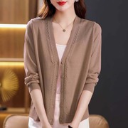 针织开衫女2023年夏季韩版纯色V领披肩外套薄款防晒衣空调衫