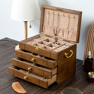 珠宝首饰盒国风高档精致黄金实木木质，带锁手饰品收纳盒大容量
