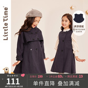 littletime女童洋气外套，秋冬英伦学院，儿童中长款风衣裙两件套