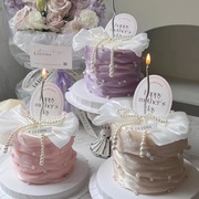 母亲节蛋糕装饰真丝，丝绸珍珠丝带围边珍珠，蝴蝶结母亲节蛋糕插件