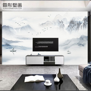 新中式3d电视背景墙壁纸水墨山水装饰墙布客厅沙发影视墙定制壁画