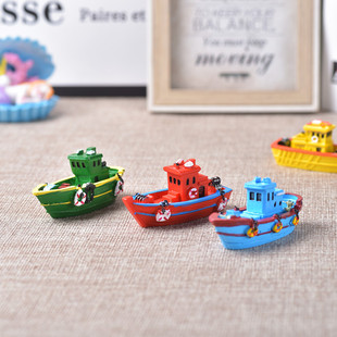 鱼缸造景微景观布景，摆件地中海彩绘树脂，渔船模型家居儿童书房装饰
