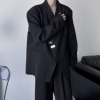黑色西装外套男女2022秋设计感小众，休闲宽松流行帅气垫肩西服上衣
