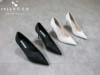 韩版时尚简约黑色尖头细跟高跟鞋白色单鞋女工作鞋气质百搭款9CM