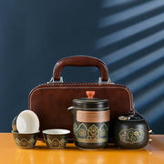 旅行茶具套装户外露营古韵陶瓷茶具泡茶快客杯商务手提礼盒包