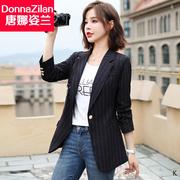 黑色条纹西装外套，女春秋2024韩版休闲时尚气质小西服职业套装