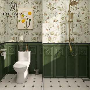南洋复古风橄榄绿卫生间瓷砖，植物小花砖全瓷浴室，厨房墙砖厕所地砖