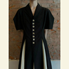 古着vintage黑色连衣裙法式赫本风撞色拼接西装，领高级感长裙女夏