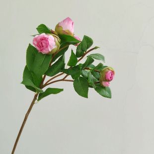 出口高质皇家玫瑰茶玫仿真绢花，假花组合套装摆件，软装饰品茶花苞