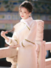 白色羽毛纱蕾丝加绒旗袍2023冬季新中式国风年轻款少女连衣裙