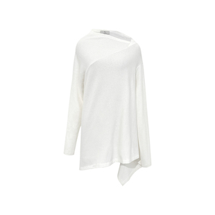 TU女装不规则领针织羊毛上衣24春季设计感白色长袖中长款t恤