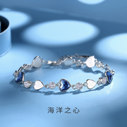 原创s925纯银水晶手链女海洋，之心韩版爱心形手环气质简约手饰品