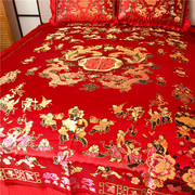 彩金版大红色龙凤百子图四件套结婚全棉被里四面拉链杭州丝绸被套