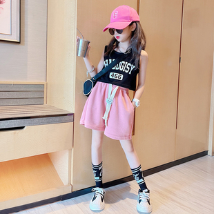 女童背心套装夏季韩版儿童时尚洋气，无袖t恤中大童宽松短裤两件套