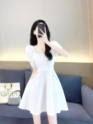 白色方领雪纺连衣裙子，女装夏季2023年小个子法式高端气质轻奢