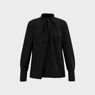 德系麦凯嗯 女款 黑色扭结半高领长袖衬衫 1040