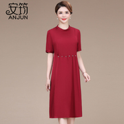 品牌真丝桑蚕丝连衣裙，2022杭州丝绸中年妈妈，气质收腰中裙