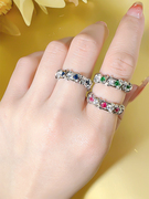 925时尚轻奢银彩宝款个性指环戒指镶嵌高碳钻小众设计百搭潮流女