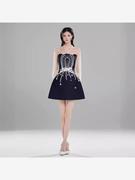越南设计师气质刺绣花朵翻领连衣裙网纱拼接收腰短裙67872