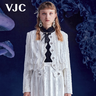 VJC/威杰思秋冬女装法式名媛丝绒长袖轻奢高级短款外套