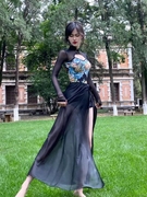 爵士舞拉丁舞现代舞黑色，两件套改良旗袍，款性感显瘦连体衣半身裙