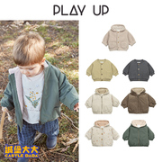 playup23秋冬宝宝保暖外套加绒加厚连帽上衣夹克冬装棉服