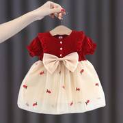 一周岁女宝礼服红色连衣裙宝宝，童装衣服婴儿，公主裙女童夏款网纱裙