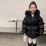 韩国童装大毛领儿童羽绒服女童宝宝中长款加厚冬装小童大童外套潮