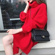 大红色毛衣女(毛衣女)加厚网红同款套头2022韩版粗毛线宽松学生外套潮