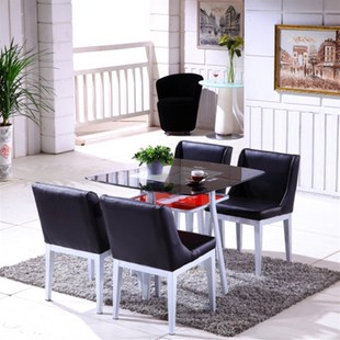 钢化玻璃餐桌洽谈桌餐台椅子创意组合 简易一桌六椅家庭吃饭桌子