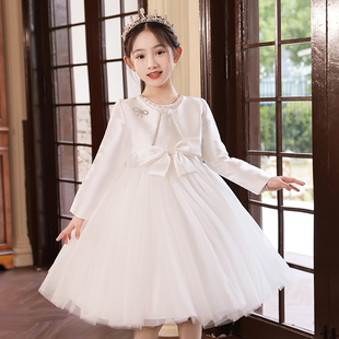 儿童粉色蓬蓬公主裙子花童，白色婚纱裙，女童礼服连衣裙套装表演出服