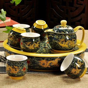 德化青花瓷器大茶壶整套冰裂陶瓷茶盘双层茶杯家用茶具套装