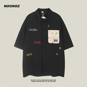 NOONOZ设计感口袋短袖衬衫男2024夏季潮牌美式复古百搭衬衣