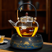 蒸汽煮茶壶玻璃泡茶壶电陶炉围炉煮茶器，茶具套装家用大容量烧水壶