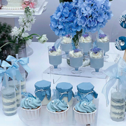 蓝色系婚礼甜品台布丁瓶封口纸，推推乐贴纸甜甜圈展示架love插件